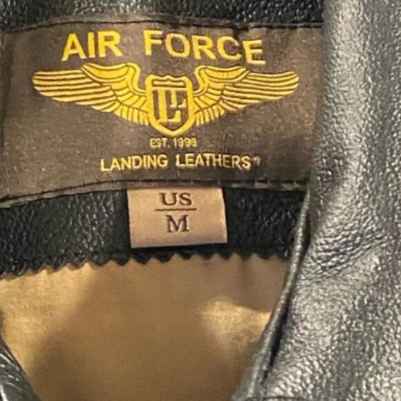 Air Force Landing Leather Jacket Mens Medium Black Flight Bomber Pilot Flyers - Picture 2 of 4